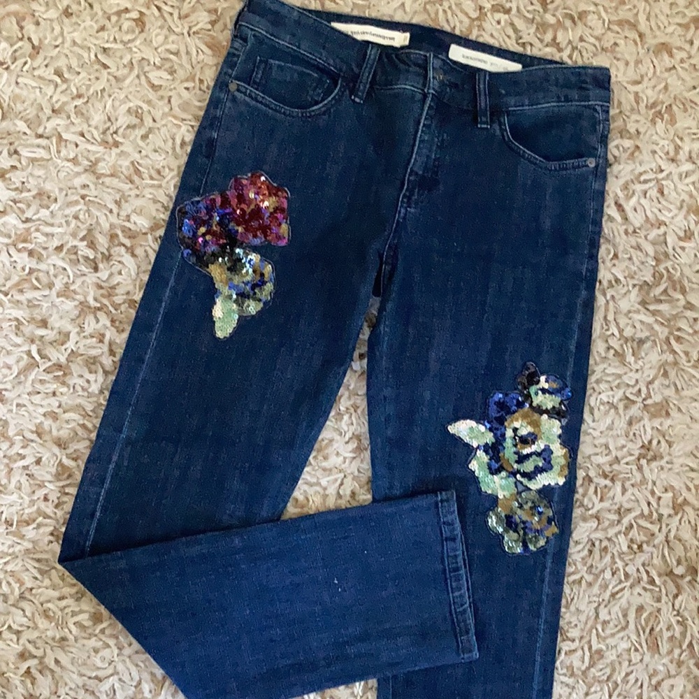 Pilcro and the Letterpress (Anthropologie) Slim Boyfriend Sequin Accent Jeans
